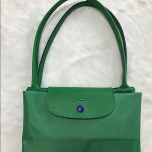 Large Green Longchamp Le Pliage Nylon Tote